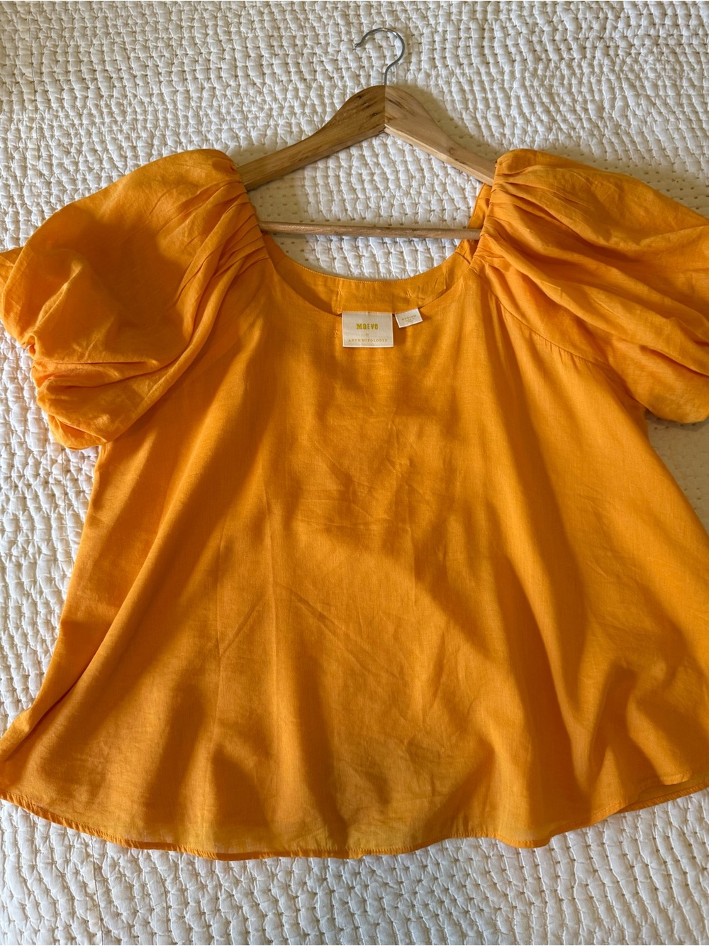 Maeve Anthropologie Puff Sleeve Top in Marigold Orange Size M